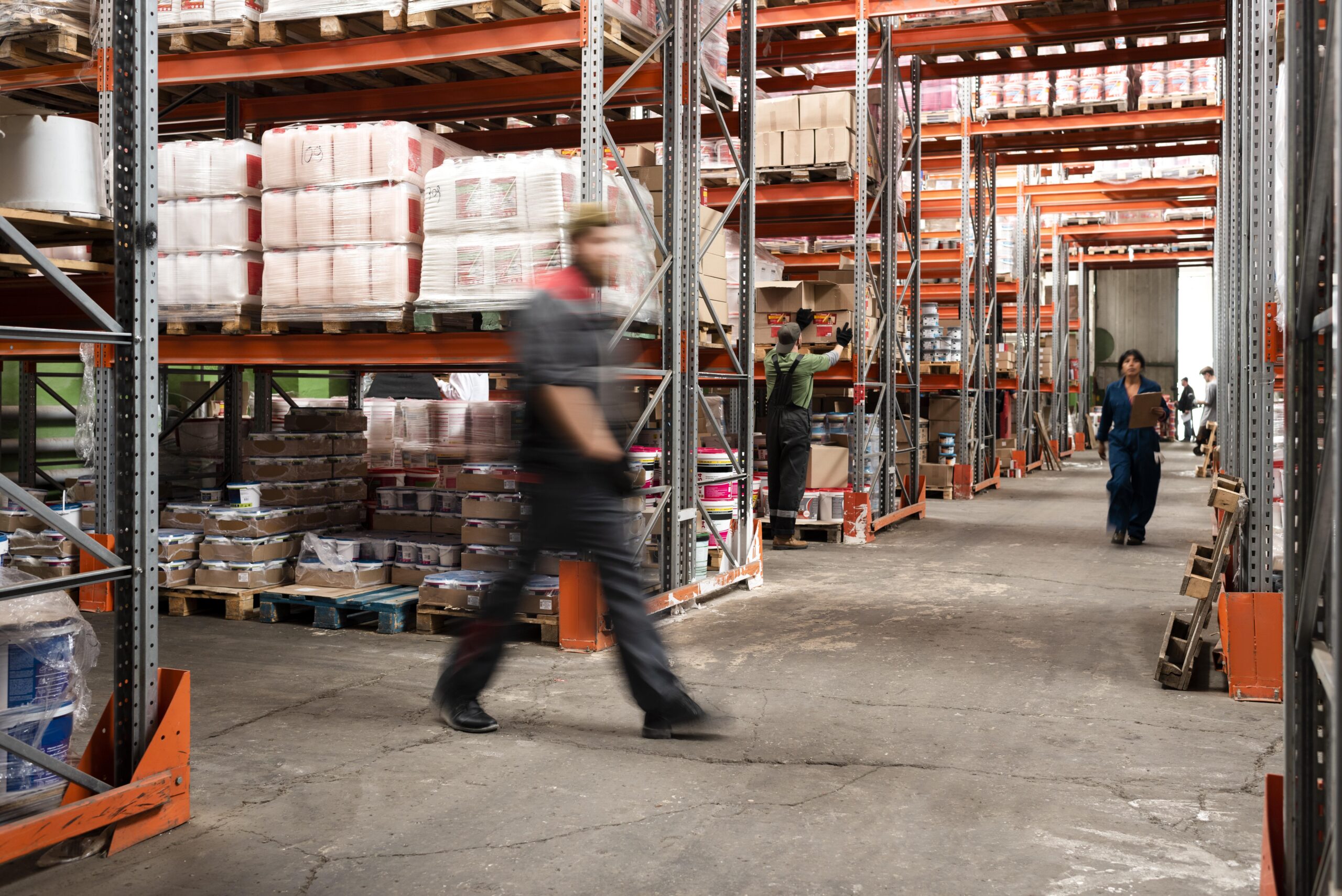 Different people taking care warehouse logistics