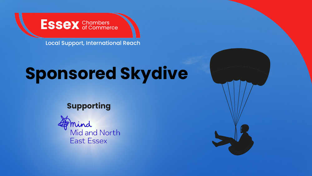 Graphic image with ECC and MNE Mind logos promoting a charity skydive.